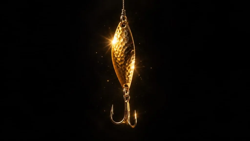Gold Hammered Spoon Fishing Lure With Treble Hook