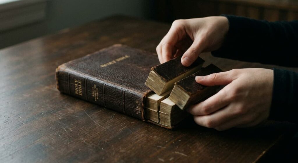 Worn Leather Holy Bible With Broken Binding and Loose Pages