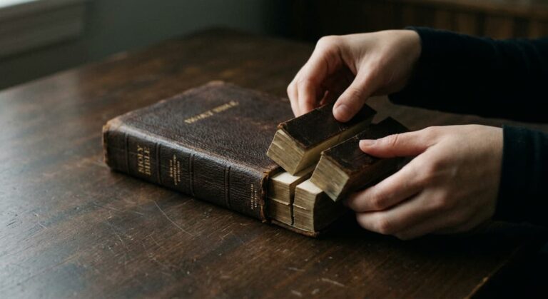 Worn Leather Holy Bible With Broken Binding and Loose Pages